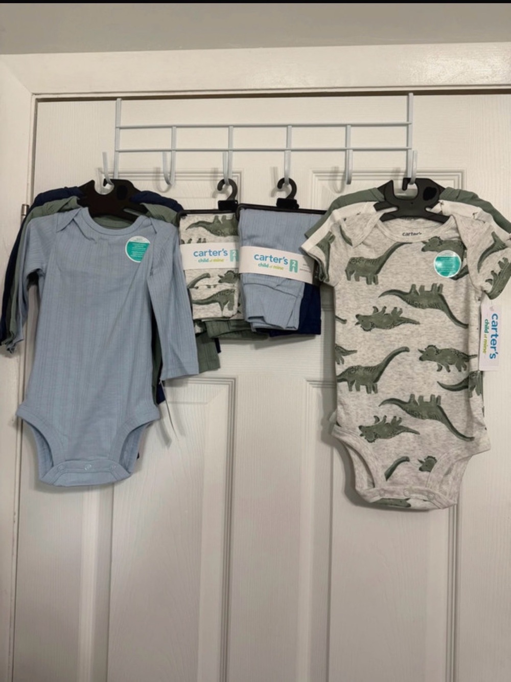 Carter's Blue, Gray & Green Dinosaur Bodysuit Set (15 Pieces)
